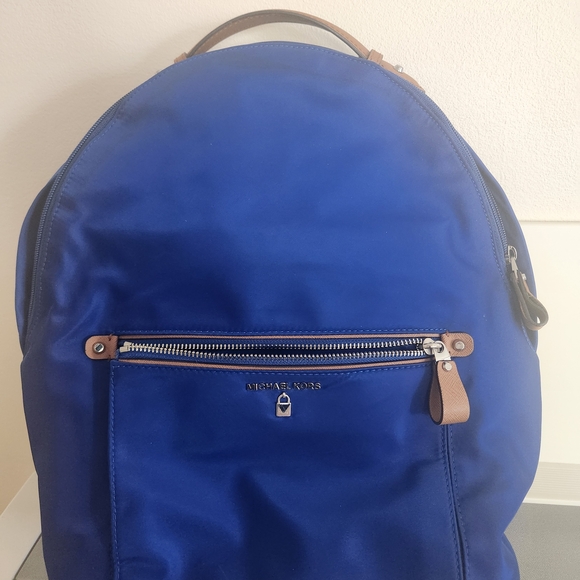 Michael Kors Other - Michael Kors Men's Royal Blue Nylon Backpack with Tan Leather Trim